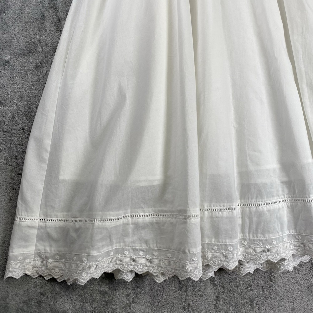 Simple Retro Dress Womens Size M White 100% Cotton Fiona Midi Cottage Lace Trim - Picture 2 of 16